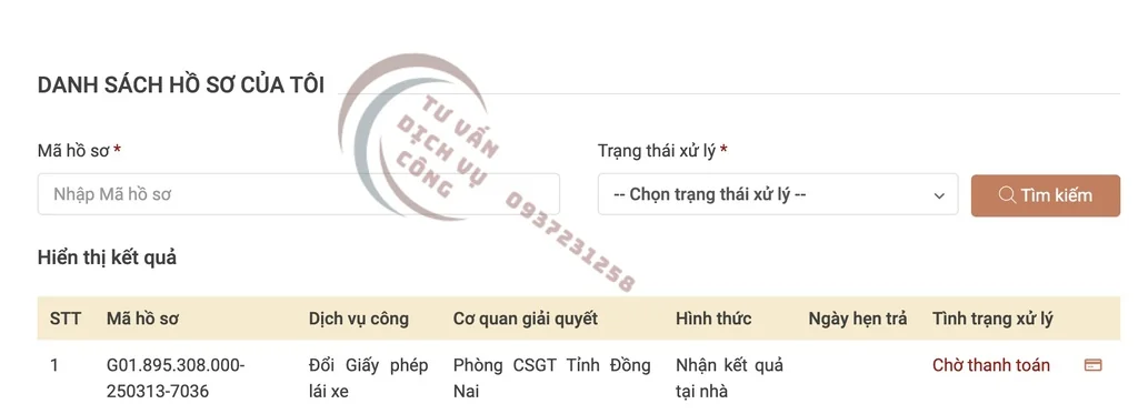 Nếu hồ sơ thành công sẽ có ngày hẹn trả như trên