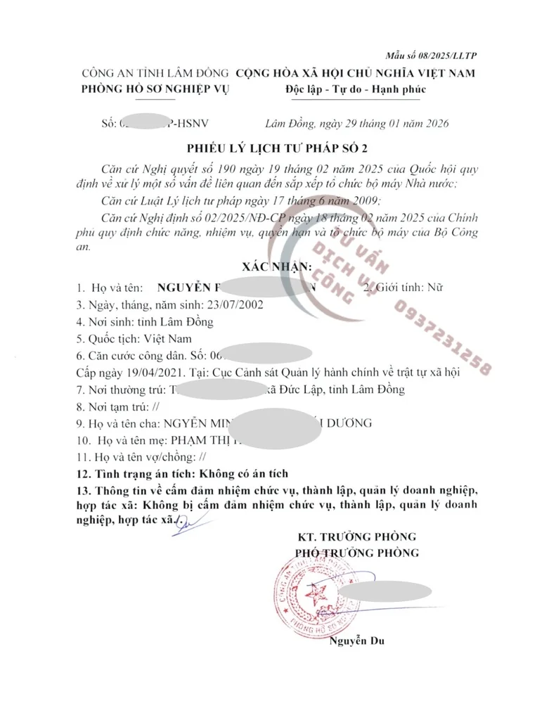 Làm Lý lịch tư pháp tại Lâm Đồng